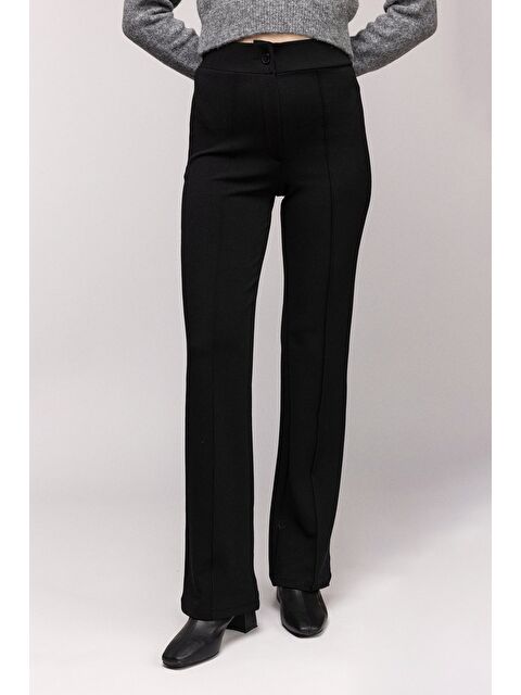Saade Siyah Yüksek Bel Geniş Paça Dikiş Detaylı Pantolon - S000503907-19351