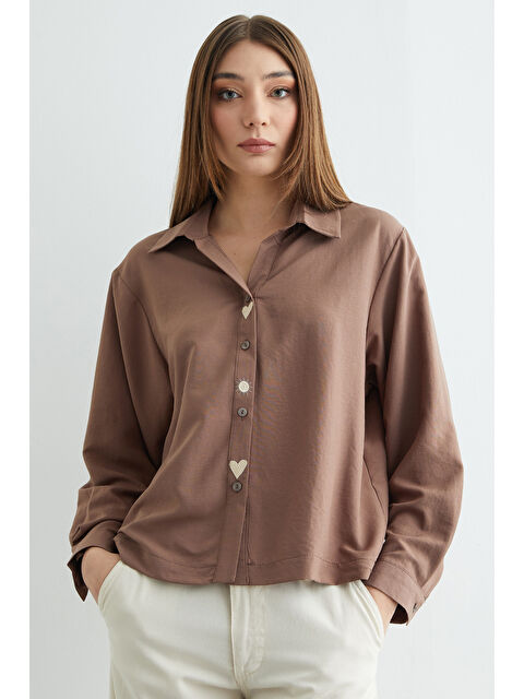 Fullamoda Kalp Ve Güneş Nakışlı Salaş Gömlek - S000503910-19413