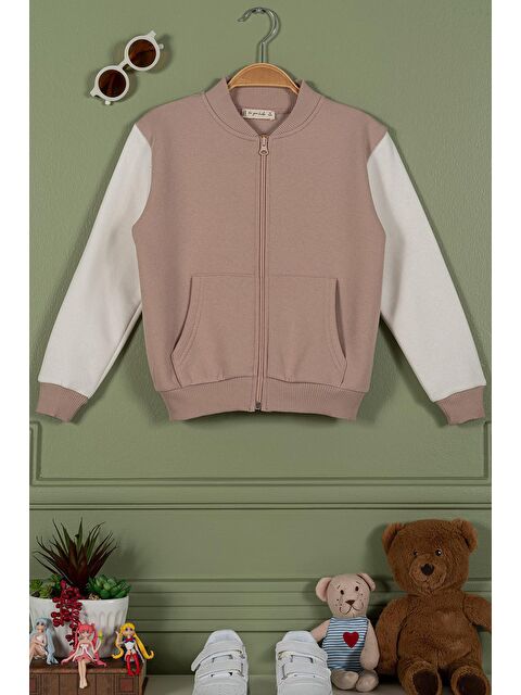 For You Kids Fermuarlı Garnili Kanguru Cep Bej Kız Çocuk Ceket - S000161620-19928