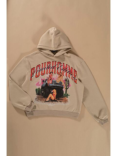 For You Kids Oversize Kapişonlu Baskılı Taş Sweatshirt - S000161623-25636