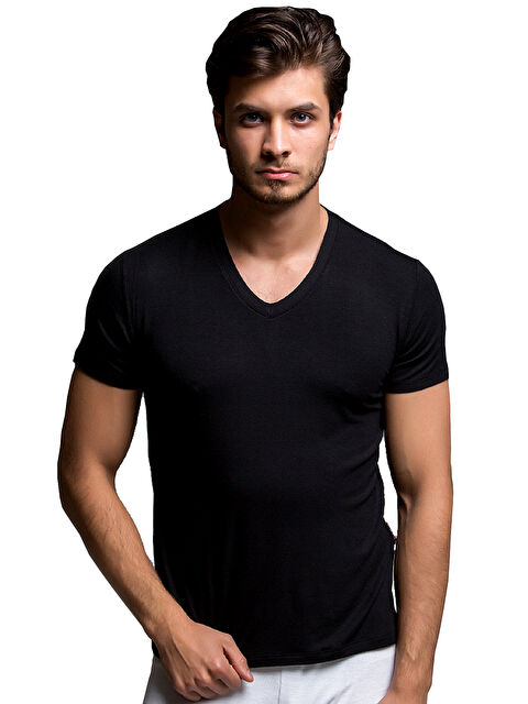 THERMOFORM Bambu Erkek V Yaka Tişört SİYAH - S000532220-19351