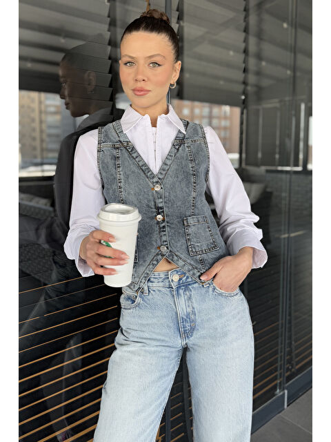 Gülseli Kadın Cepli Jean Yelek - S000361119-21164