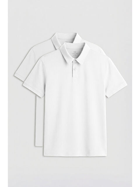 Tommylife Standart Fit Basic Polo Yaka 2li Paket Beyaz Erkek T-Shirt - 87768