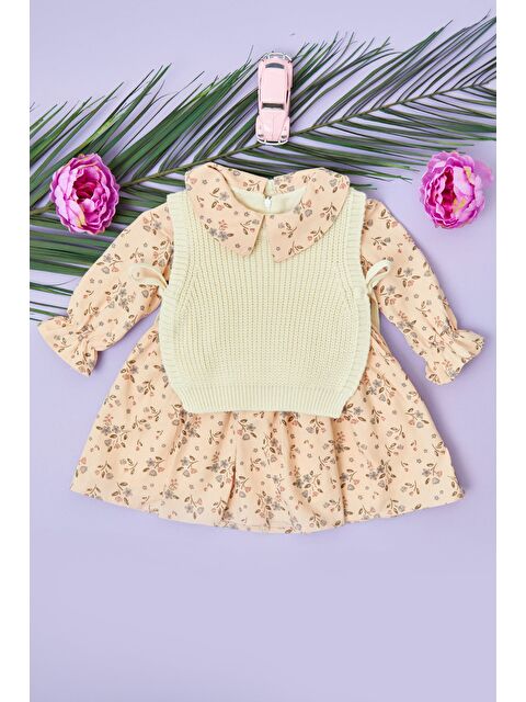 Fullamoda Çiçekli Triko Süveterli Kız Çocuk Elbise - S000503092-19928