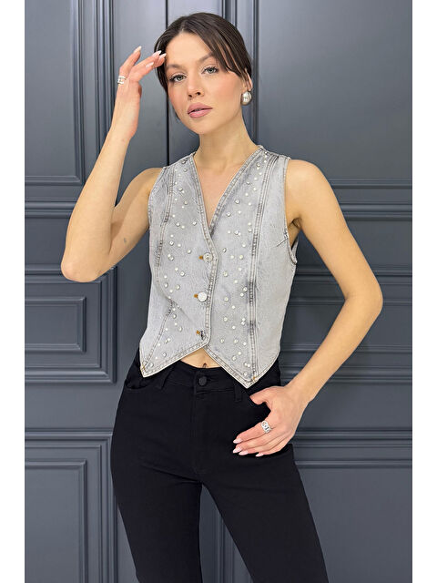 Gülseli Kadın Taşlı Jean Yelek - S000361118-20600
