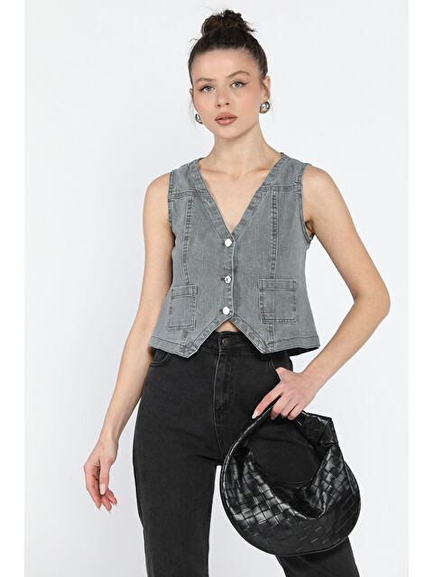 Gülseli Kadın Cepli Jean Yelek - S000361119-29351