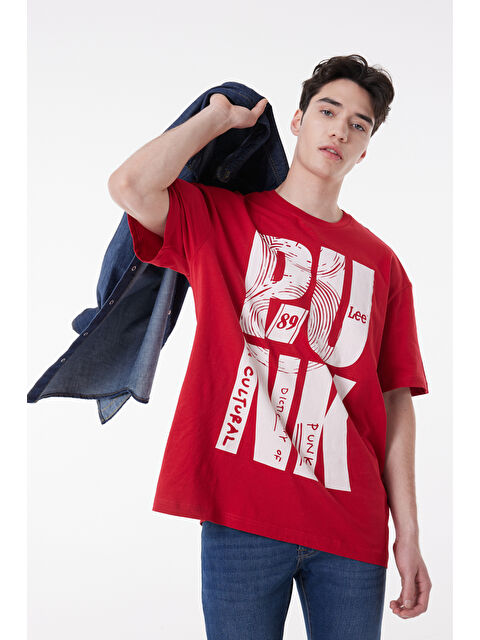 Lee Loose Fit %100 Pamuk Bisiklet Yaka Kırmızı Tişört - S000530612-20045