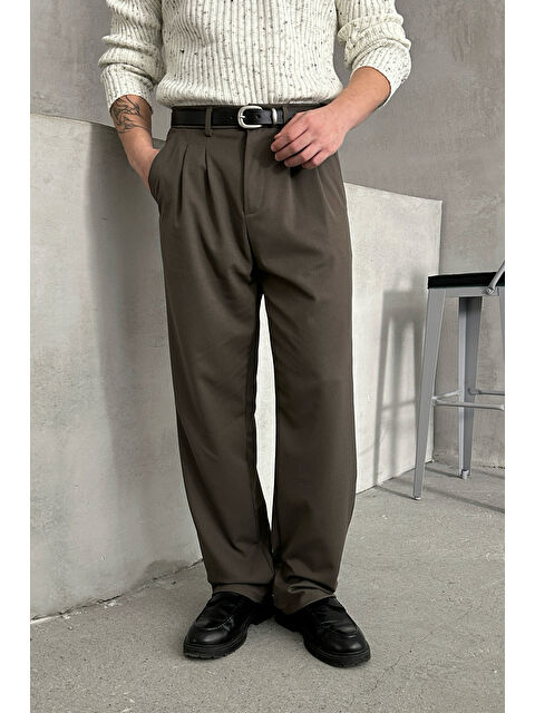 HYMAN Erkek Pileli Baggy Kalıp Kumaş Pantolon - S000516465-18547