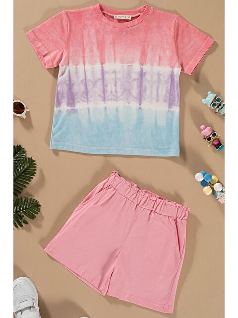 For You Kids Batik Yıkamalı Pembe Tshirt Şort Takım - S000161630-17234