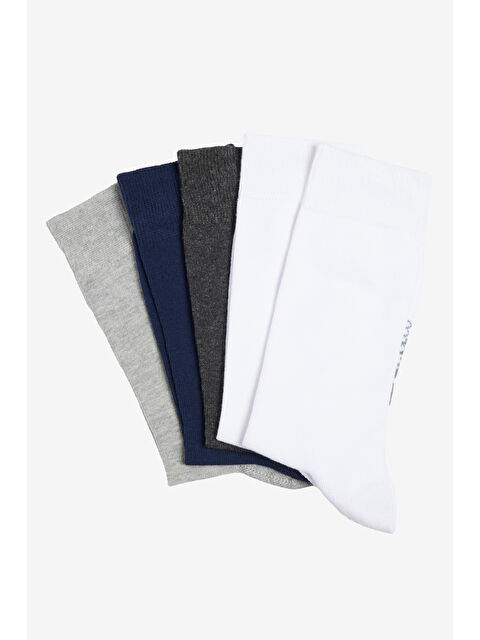 AC&Co / Altınyıldız Classics Erkek Gri-Lacivert-Beyaz Pamuklu 5'li Paket Soket Çorap - S000394252-37281