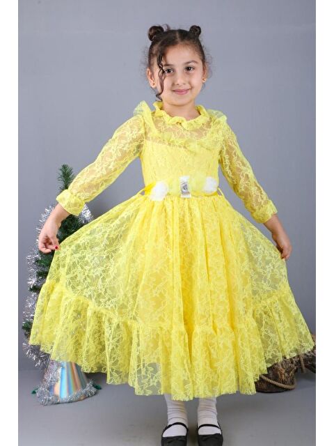 Mnk Baby & Kids Çiçek Motif Dantelli Çocuk Elbise MNK0580 - S000497970-20072