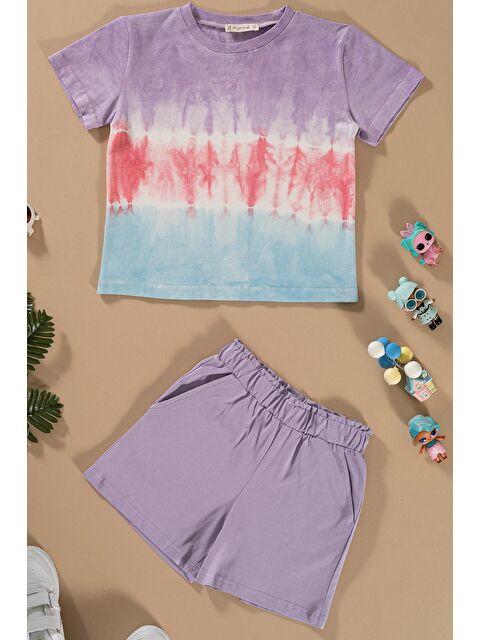 For You Kids Batik Yıkamalı Lila Tshirt Şort Takım - S000161634-17878