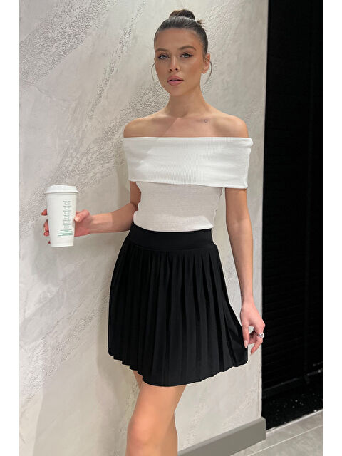 Gülseli Kadın Elastanlı Pileli Şort Etek - S000361124-19351