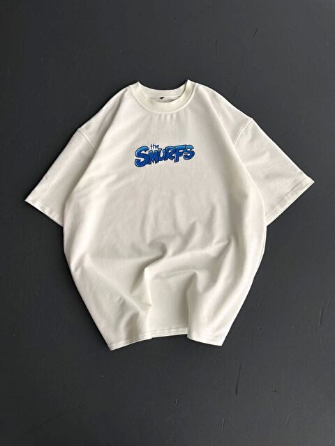 Jane's Ön Ve Arka Baskılı Oversize Bisiklet Yaka T-shirt- Beyaz - S000528284-20063