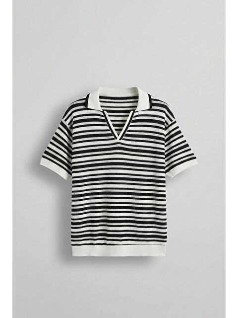 Abluka Online Erkek Oversize Yarım Pat Yaka Fileli Esnek T-Shirt Siyah Beyaz - S000506309-37424