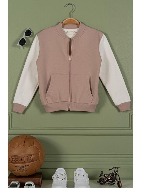 For You Kids Fermuarlı Garnili Kanguru Cep Bej Erkek Çocuk Ceket - S000161638-19928