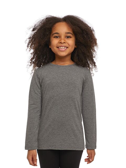 Lovetti Gri 5 Unısex Sıfır Yaka Uzun Kollu Tişört - S000053556-29351