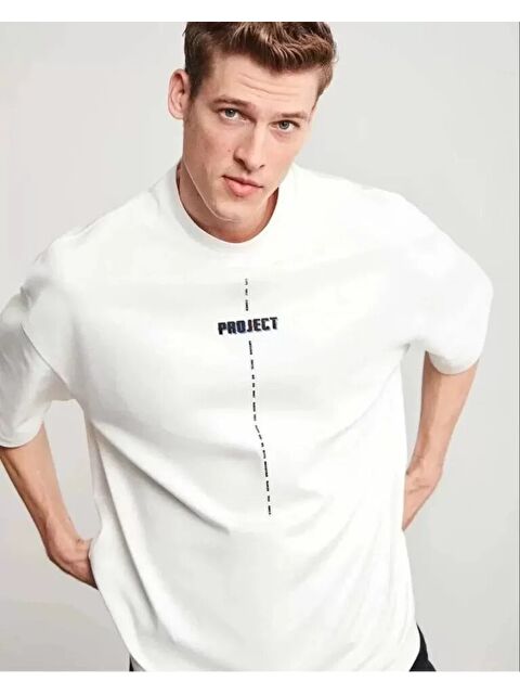 Jane's Unisex Bisiklet Yaka Baskılı Oversize T-Shirt - Beyaz - S000528287-20063