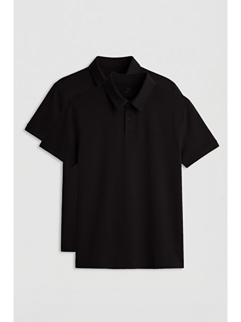 Tommylife Standart Fit Basic Polo Yaka 2li Paket Siyah Erkek T-Shirt - 87768