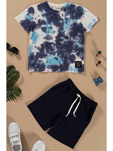 For You Kids Batik Yıkamalı Lacivert Tshirt Şort Takım - S000161644-21164