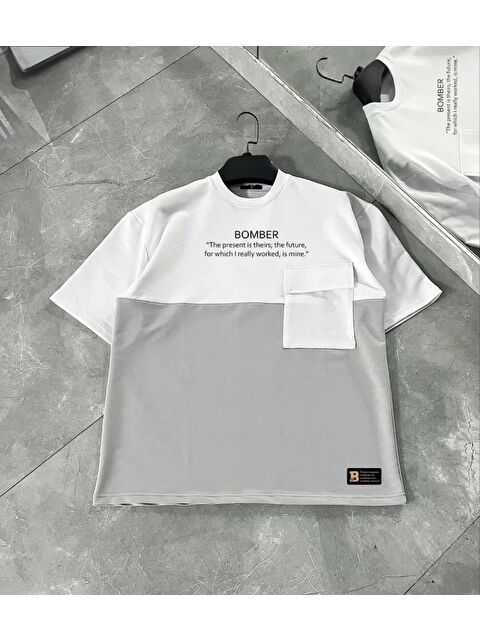 Jane's Unisex Torba Cep Detaylı  Parçalı T-Shirt - Gri - S000528291-20600