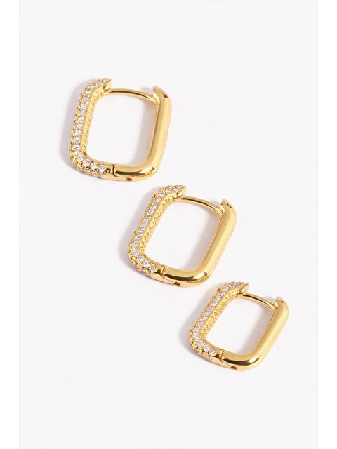 New Obsessions Taşlı Dikdörtgen Sıralı 3'lü Küpe Seti - S000500837-20076