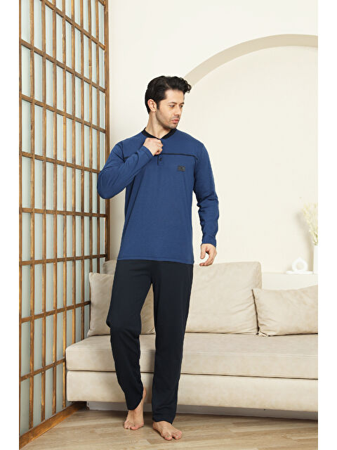 Enisena Erkek %100 Pamuklu Pijama Takımı-Robalı ve 3 Düğmeli-12489 - S000494591-23093