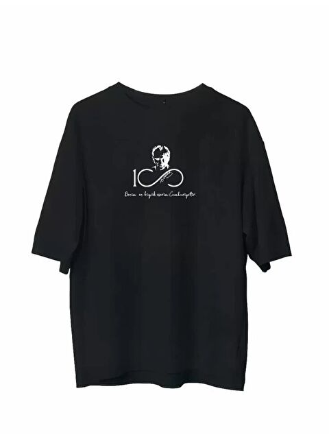 Jane's Unisex Bisiklet Yaka Baskılı Oversize T-Shirt - Siyah - S000528293-19351