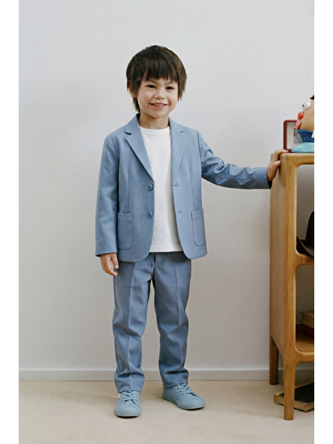 Magu Erkek Çocuk Pamuklu Açık Mavi Blazer Takım – Ceket, Pantolon Ve T-Shirt Dahil (3'Lü Set) - S000505312-17234