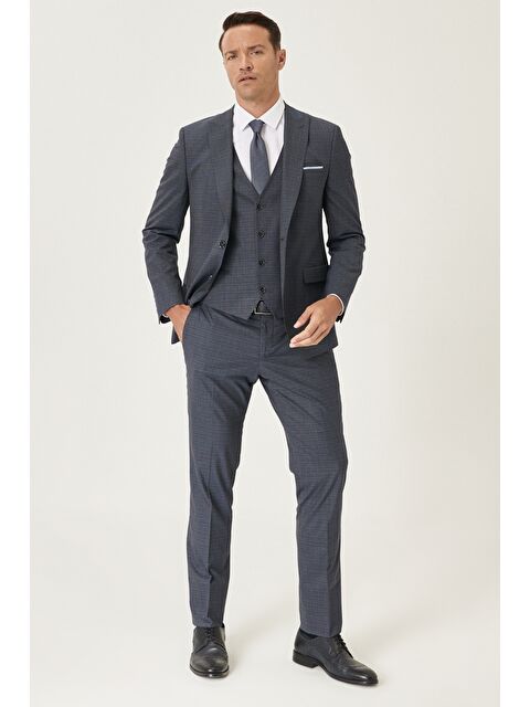 Altınyıldız Classics Erkek Lacivert-Siyah Slim Fit Dar Kesim Su Geçirmez Yelekli Nano Takım Elbise - S000440554-37355