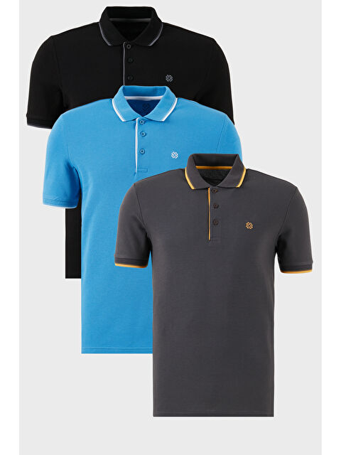 Buratti Pamuklu Slim Fit Şerit Detaylı Düğmeli Polo Yaka 3'lü Paket T Shirt 5902118S3 - S000387096-37639