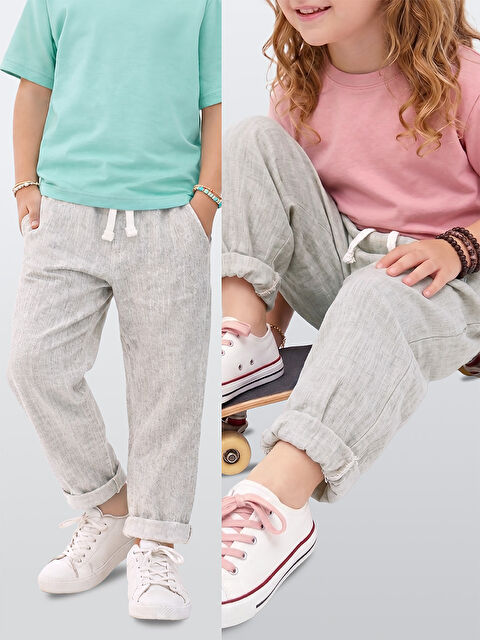 Denokids Açık Gri Kız-Erkek Pantolon