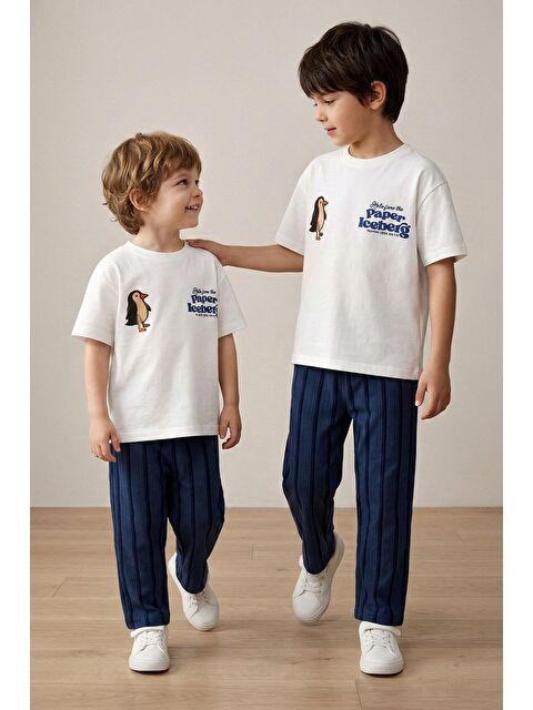 ZUZUNGA Paper Baskılı Erkek Çocuk Alt - Üst Takım Beyaz Lacivert - S000531080-20063