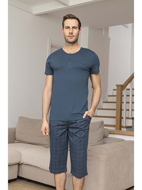 Remsa Erkek Kısa Kol Kaprili Modal Pijama Takımı 260025 İndigo01