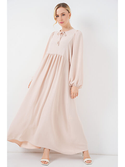 Bigdart Kadın Balon Kol Uzun Tesettür Elbise 2464 - Krem - S000358276-19966