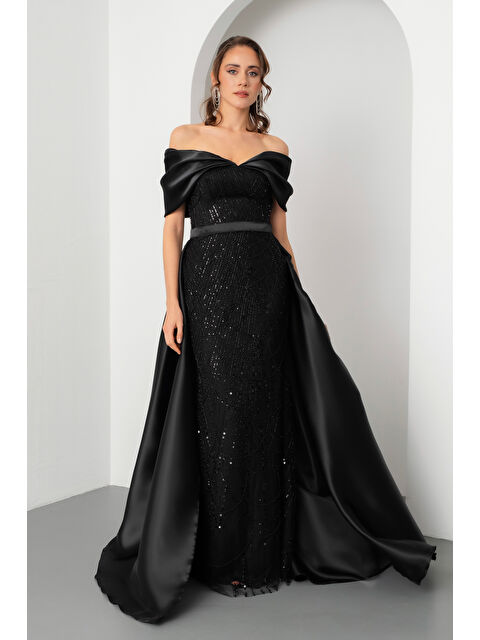 Lafaba Kadın Siyah Kayık Yaka Kuyruklu Uzun Abiye Elbise - S000474917-19351