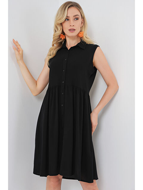 Bigdart Kadın Sıfır Kol Midi Elbise 2563 - Siyah - S000387847-19351