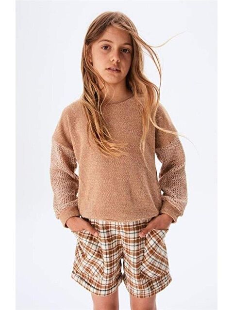 Magu Kız Çocuk Pamuklu Bej Düz Triko Kazak - S000503096-23173