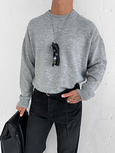 Abluka Online Erkek Oversize Yumuşak Dokulu Kazak Gri - S000334020-20600