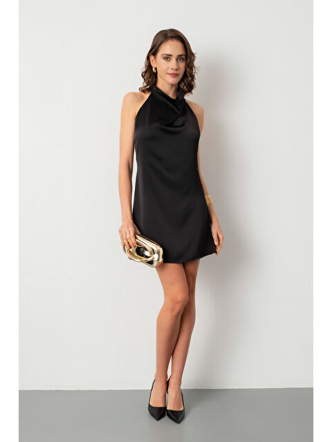 Lafaba Kadın Siyah Halter Yaka Mini Saten Abiye Elbise - S000491309-19351