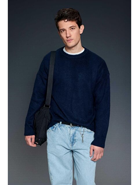 Abluka Online Erkek Oversize Yumuşak Dokulu Kazak Lacivert - S000334020-21164