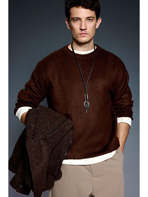 Abluka Online Erkek Oversize Yumuşak Dokulu Kazak Kahve - S000334020-19413