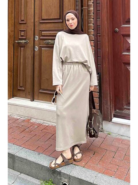 Lamelif Kristal Etekli Takım Bej - S000515267-19928