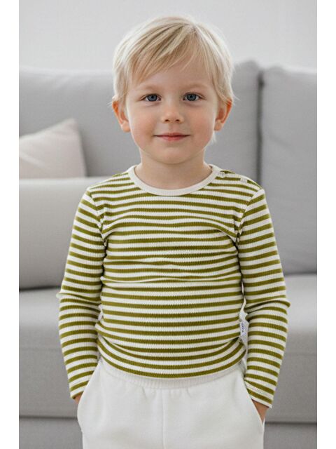 Breeze Erkek Bebek Uzun Kollu Tişört Patlı Çizgili Yeşil (9 Ay-3 Yaş) - S000332592-18194