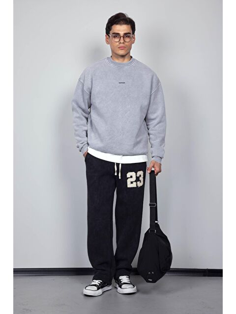Abluka Online Erkek Rahat Kalıp Baskılı Yuvarlak Yaka Sweatshirt Gri - S000296386-20600