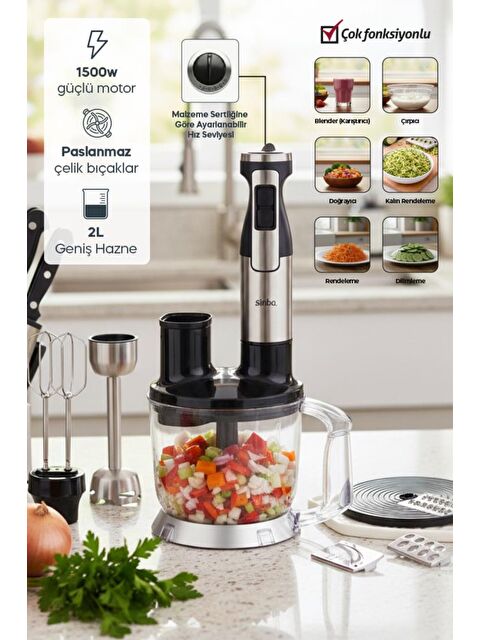 Sinbo SHB-7531 Çok Fonksiyonlu El Blender Seti | Doğrayıcı, Çırpıcı ve Rende Aparatlı - S000518666-19351