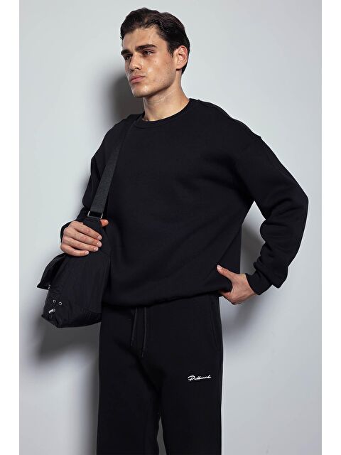 Abluka Online Erkek Oversize Bisiklet Yaka Basic Sweatshirt Siyah - S000481734-19351