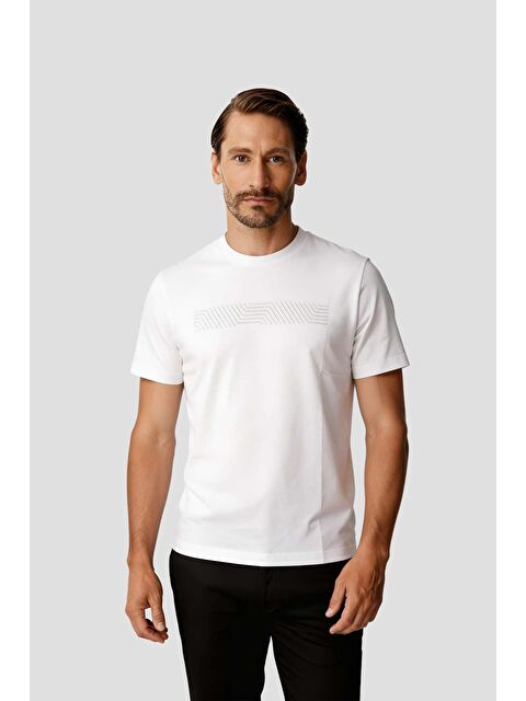 igs Beyaz Desenli Erkek Tişört | %100 Pamuk Modern Tişört