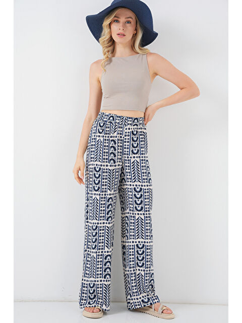 Bigdart Kadın Desenli Viskon Pantolon 6749 - Krem - S000411776-19966