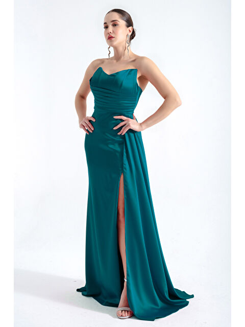 Lafaba Kadın Zümrüt Yeşili Straplez Uzun Abiye Elbise - S000497737-18709